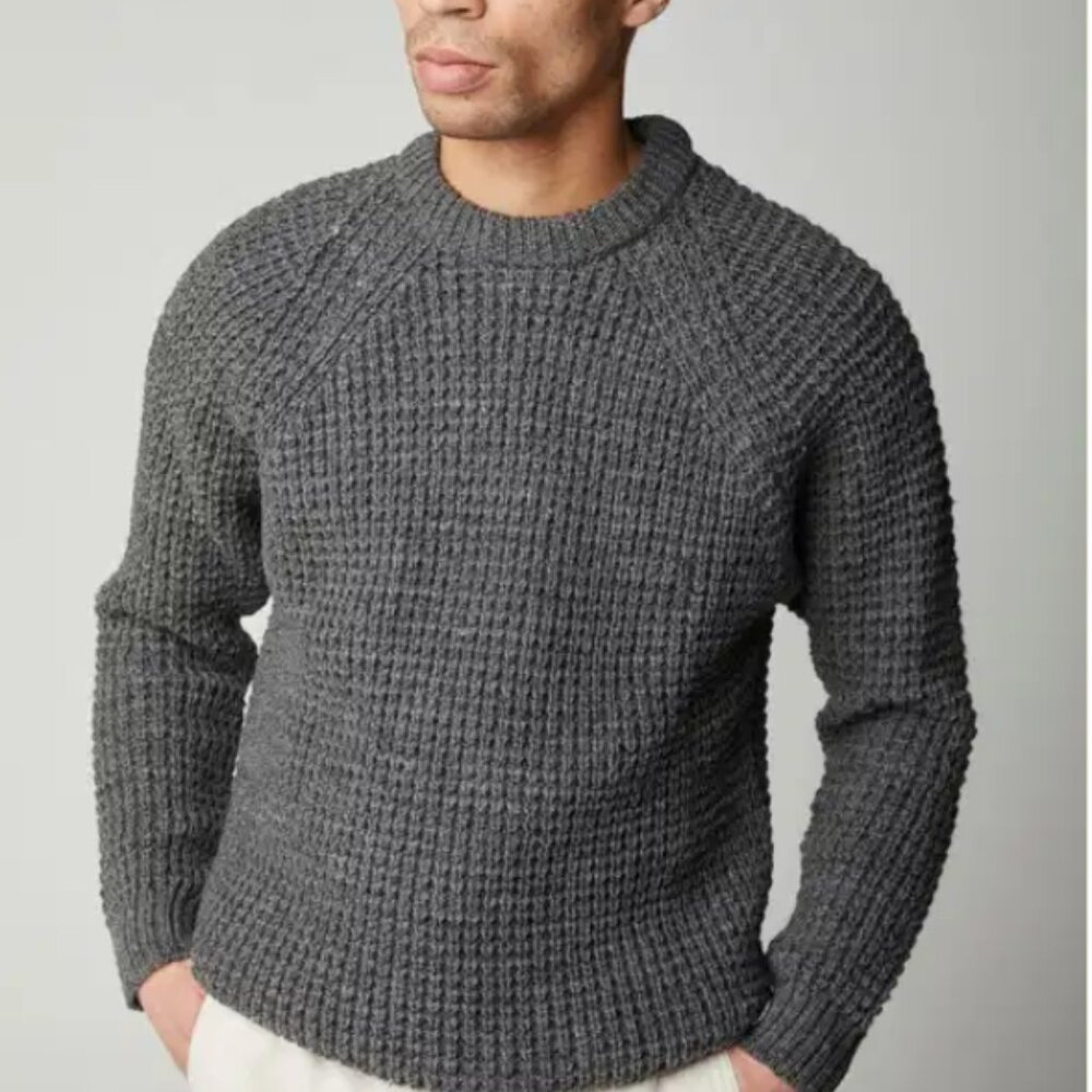 Peregrine Waffle Crew Jumper Sweater 100% Wool Size Large Charcoal Grey